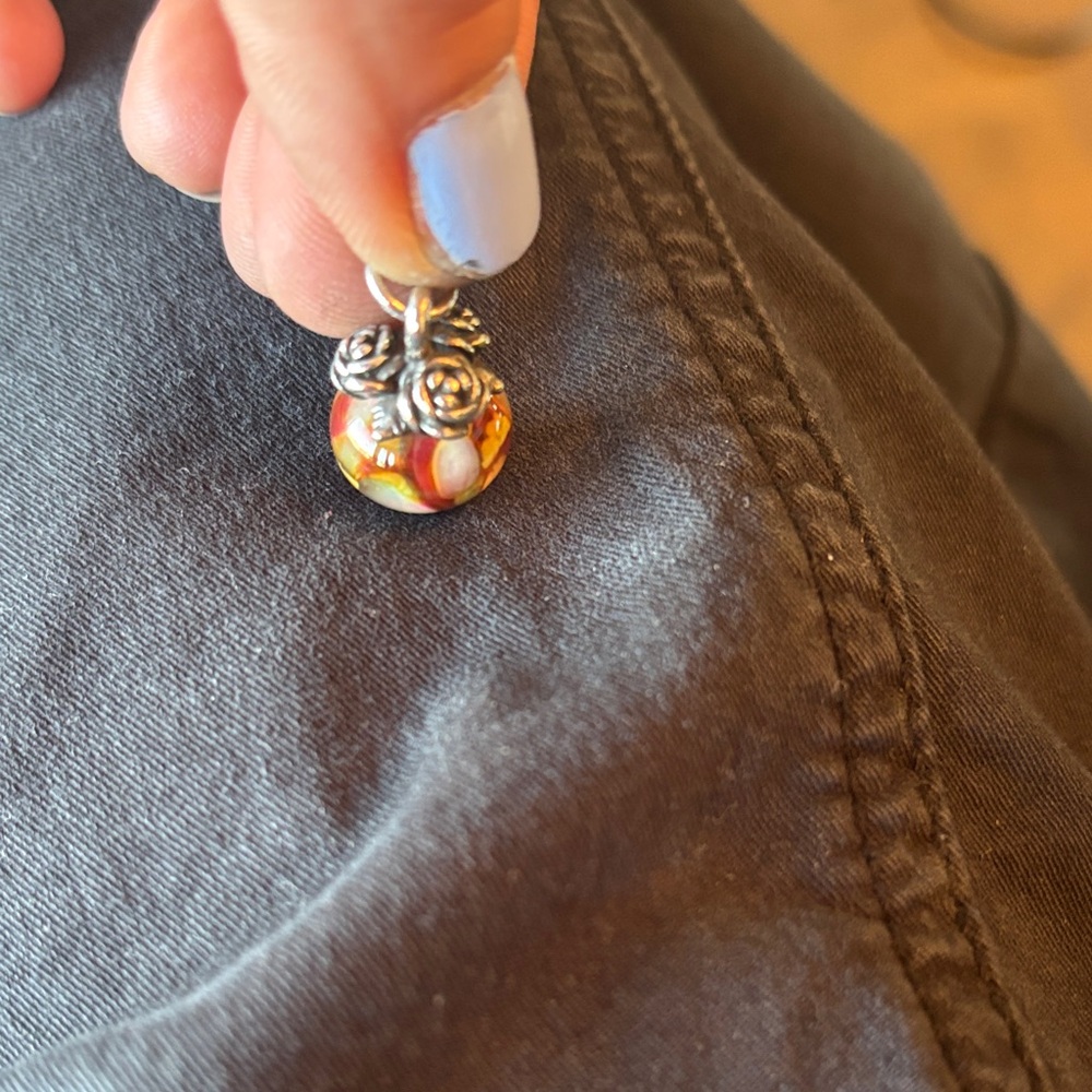 James Avery Rose Finial Retired Multicolor Glass Pendant with Silver Detail